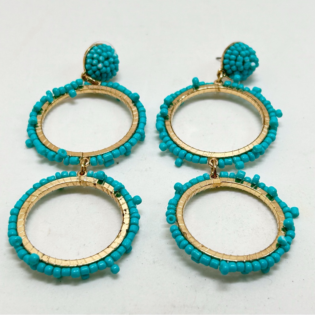 Sugarfix Gold And Turquoise Beaded Dangly Earrings Studs 10$